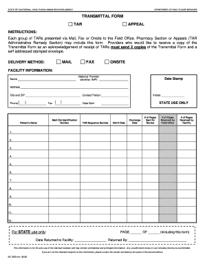 California TAR Appeal Transmittal Form