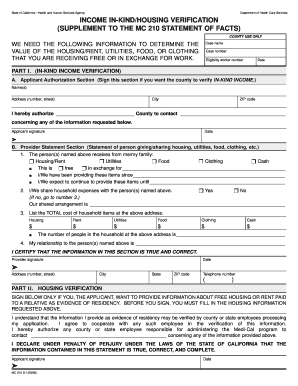 California Income In-Kind/Housing Verification Form