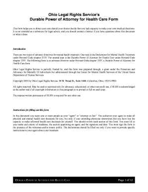 Ohio Durable Power of Attorney for Health Care