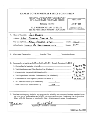 Kansas Candidate Receipts and Expenditures Report