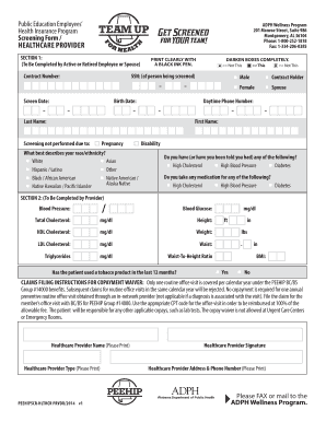 ADPH Wellness Program Screening Form
