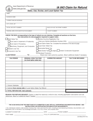 Iowa IA 843 Claim for Refund