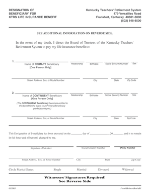 Kentucky Teachers' Retirement System Beneficiary Designation