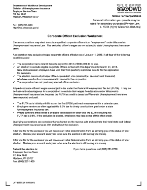 Wisconsin Corporate Officer Exclusion Worksheet