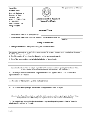 Texas Abandonment of Assumed Name Certificate