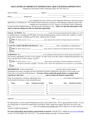 Business Opportunity Disclosure Form