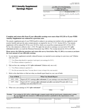 FERS Annuity Supplement Earnings Report