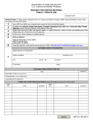 CBP Request for Printed Material Form