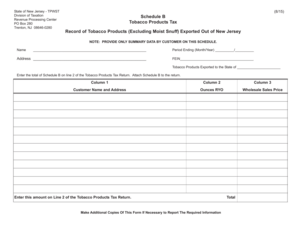 New Jersey Tobacco Products Tax Schedule B