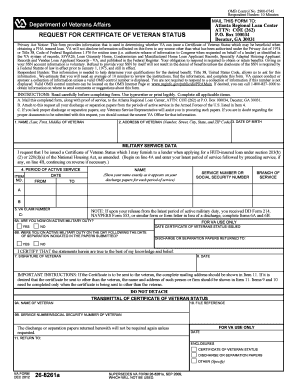 Request for Certificate of Veteran Status