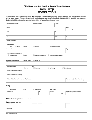 Ohio Private Water System Completion Form