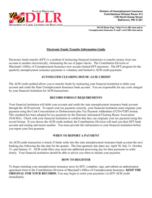 Maryland Unemployment Insurance EFT Authorization