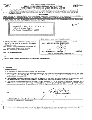US Atomic Energy Commission Registration Certificate