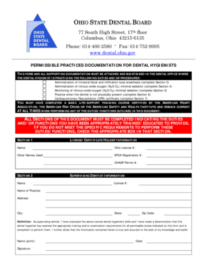 Ohio Dental Hygienist Permissible Practices Documentation