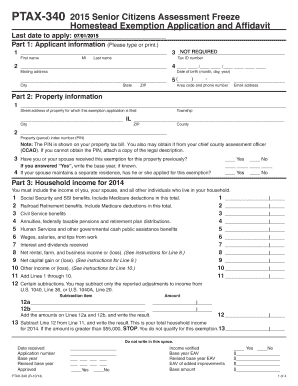 2015 Senior Citizens Assessment Freeze Homestead Exemption Application
