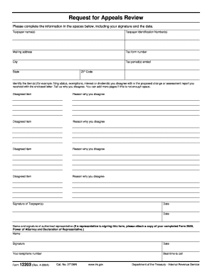 IRS Form 12203 Request for Appeals Review