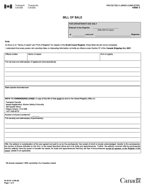 Canada Small Vessel Bill of Sale Form 6