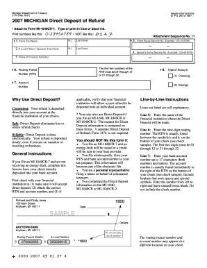 Michigan Direct Deposit of Refund Form