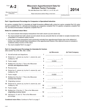 Wisconsin Apportionment Data Form A-2