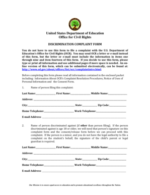 US Department of Education Discrimination Complaint Form