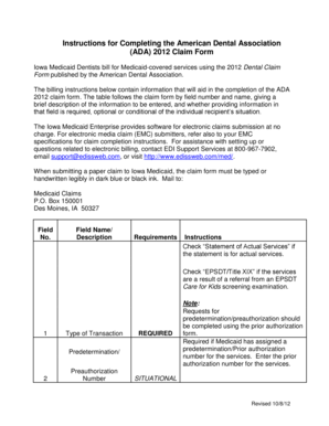 ADA 2012 Dental Claim Form