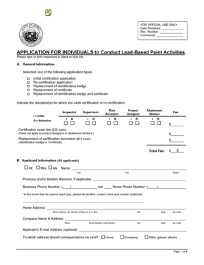 Individual Certification Application for Lead-Based Paint Activities