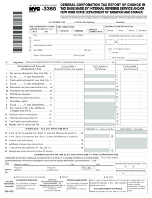 New York City General Corporation Tax Report of Change