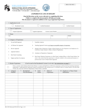 California Appraiser Experience Log Summary