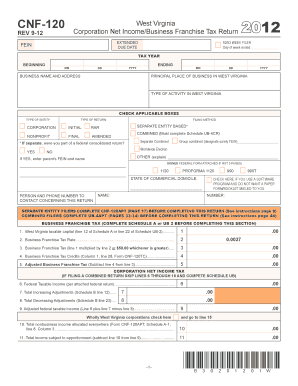 West Virginia Corporation Net Income Business Franchise Tax Return