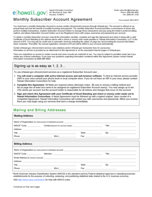 Hawaii Monthly Subscriber Account Agreement