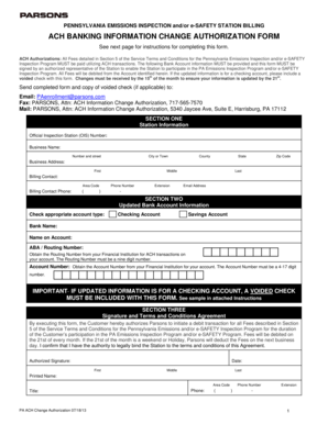 Pennsylvania Emissions Inspection ACH Authorization Form