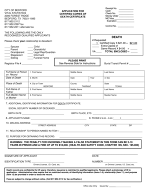 Texas Death Certificate Application