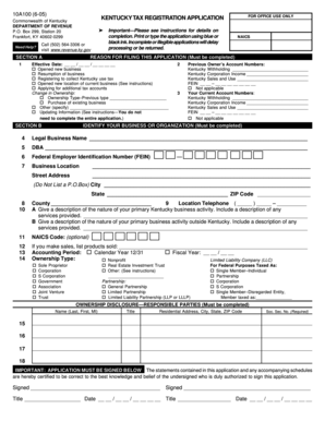 Kentucky Tax Registration Application