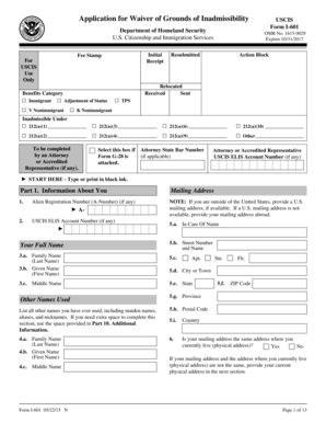 USCIS Form I-601 Waiver of Grounds of Inadmissibility