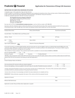 Group Life Insurance Conversion Application