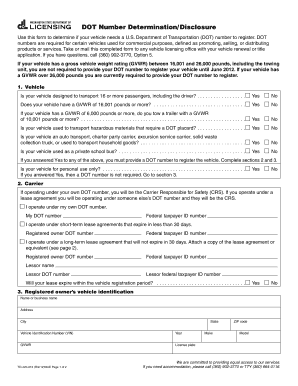 DOT Number Determination Form