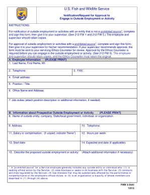 US Fish and Wildlife Service Outside Employment Request Form