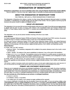 New Jersey Designation of Beneficiary Form