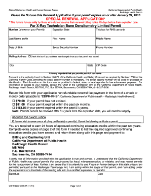 California X-Ray Technician Bone Densitometry Limited Permit Renewal Application