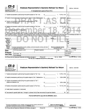 Form CT-2 Employee Representative's Quarterly Railroad Tax Return