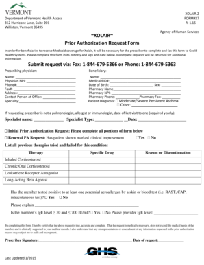 Xolair Prior Authorization Request Form