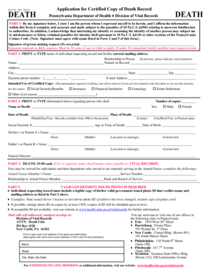 Pennsylvania Death Record Application