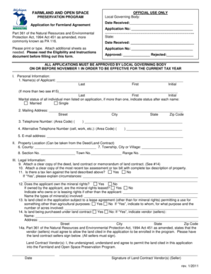 Michigan Farmland Agreement Application
