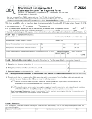 New York Nonresident Cooperative Unit Estimated Income Tax Form IT-2664