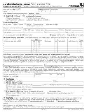 Ameritas Dental Insurance Enrollment Form