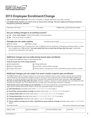 2013 Employee Enrollment Change Form