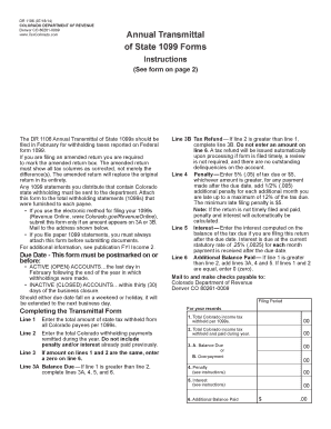 Colorado DR 1106 Annual Transmittal of State 1099 Forms