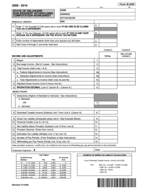 Delaware Non-Resident Withholding Computation Worksheet