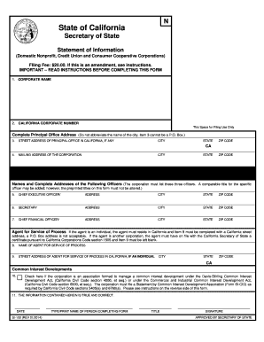 California Statement of Information Form SI-100