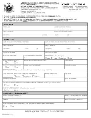 New York Consumer Complaint Form